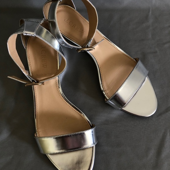 J. Crew Silver Open-Toe Heeled Sandals - Picture 1 of 4